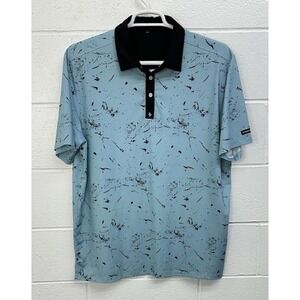 Byrd Gang Mens XL Blue Drip Short Sleeve Golf Polo Polyester Spandex Stretch